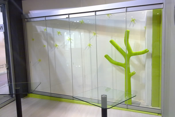 shaped all glass folding doors